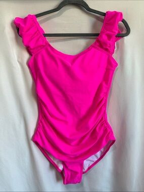 Ruffled Strap One-Piece Swimsuit - Hot Pink MM387